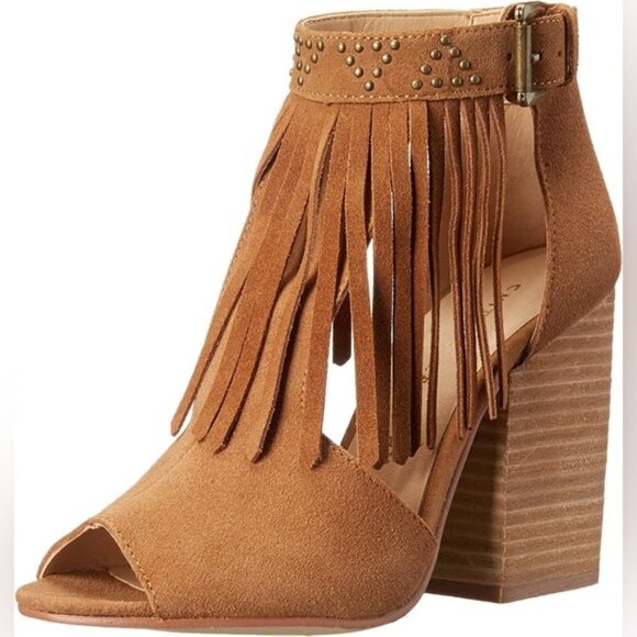 NEW Chinese Laundry Boho Style Split Suede Block Heel Peep Toe Ankle Booties - Picture 1 of 11